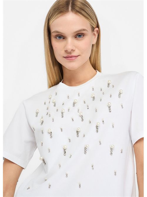 T-shirt con perle e strass LIU JO | CF5072JS088/11111